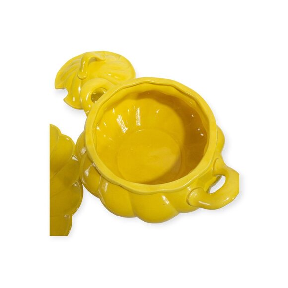 Vintage Sunshine Yellow Ceramic Tureen Set With Lid Matching Plate & Serving Spo - Picture 6 of 16